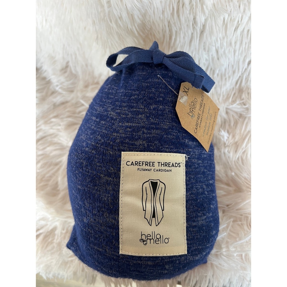 Hello Mello Carefree Threads Flyaway Cardigan Womens XL Blue Marl Travel Pouch - Picture 13 of 13